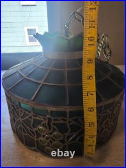 Vintage 1970s Green Grape Faux Stained Glass Plastic Swag Hanging Lamp
