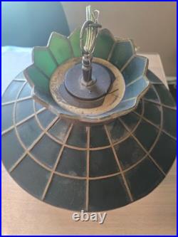 Vintage 1970s Green Grape Faux Stained Glass Plastic Swag Hanging Lamp