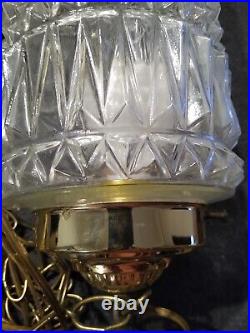 Vintage 1970s Hollywood Regency diamond Clear Glass Hanging Light Lamp WORKS