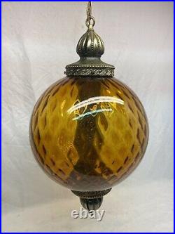 Vintage 1970s Swag Lamp Amber Globe Hanging Mid Century Modern Retro
