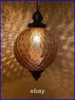 Vintage 1970s Swag Lamp Amber Globe Hanging Mid Century Modern Retro