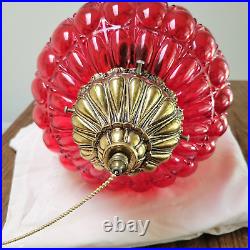 Vintage 1973 Nemo Hanging Strawberry Red Glass Swag Lamp Hollywood Regency RARE