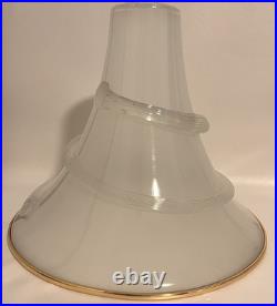 Vintage 1980's Opal White Swirl Murano Style Glass Hanging Pendant Light Fixture