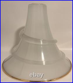 Vintage 1980's Opal White Swirl Murano Style Glass Hanging Pendant Light Fixture