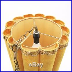 Vintage 19 Swag Hanging Lamp Gold Crushed Velvet Scalloped Drum Shade Light