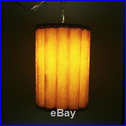 Vintage 19 Swag Hanging Lamp Gold Crushed Velvet Scalloped Drum Shade Light