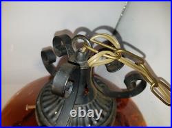 Vintage 22 Spanish Revival Iron & Glass Swag Lamp with Chain MCM