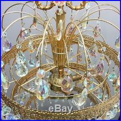 Vintage 25 Brass Crystal 3 Tier Ceiling Chandelier Lamp Hanging Waterfall Light