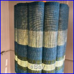 Vintage 26 Blue Pleated Fabric & Teak Wood MCM Hanging Swag Lamp Mid Century