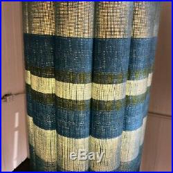 Vintage 26 Blue Pleated Fabric & Teak Wood MCM Hanging Swag Lamp Mid Century