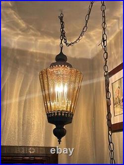 Vintage 28 Amber Root Beer Glass Hanging Light Lamp Chandelier BEAUTIFUL
