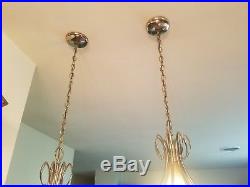 Vintage 2 Large Teardrop Swag Hanging Lamp Lights 1960s Retro