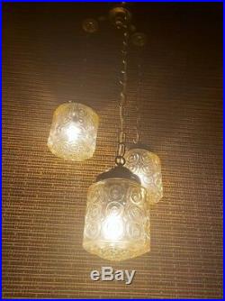 Vintage 3 Glass Nonaganal Swag Hanging Light/Lamp Clear/Mild Golden Hue 1ofAkind