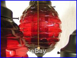 Vintage 3 Globe Red tinted Swag Hanging light lamp
