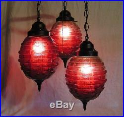Vintage 3 Globe Red tinted Swag Hanging light lamp