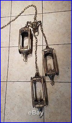 Vintage 3 LIGHT Triple Hanging Swag Lamp Chandelier Ceiling Lamp Antique
