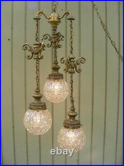 Vintage 3 Lamp Swag Hanging Lamp Hollywood Regency MCM