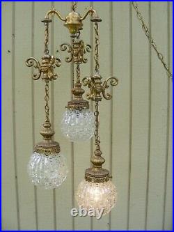 Vintage 3 Lamp Swag Hanging Lamp Hollywood Regency MCM