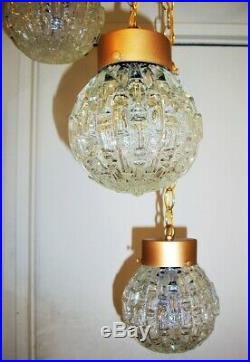 Vintage 3 Light Clear, Cut Glass, Hanging Swag Lamp, Retro, Hollywood, Exc Cond
