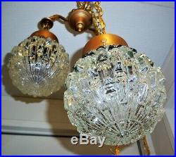 Vintage 3 Light Clear, Cut Glass, Hanging Swag Lamp, Retro, Hollywood, Exc Cond