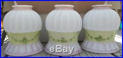 Vintage 3 Light Hanging Pan Lamp Chandelier 3 Glass Shades White Frost Ornate