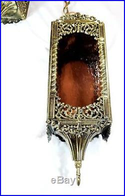 Vintage 3 Tier Hanging Gothic / Moroccan Dark Amber Swag Lamp