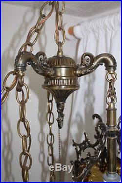 Vintage 3 Tier Hanging Hollywood Regency MCM Gothic Moroccan Amber Swag Lamp