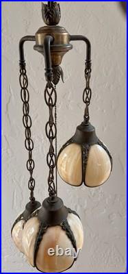 Vintage 3-Tier Light Swag Lamp Alabaster Glass Globe Shades Grape Vine 15' Chain