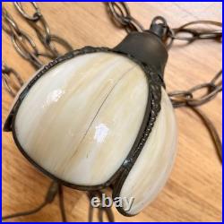 Vintage 3-Tier Light Swag Lamp Alabaster Glass Globe Shades Grape Vine 15' Chain