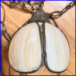 Vintage 3-Tier Light Swag Lamp Alabaster Glass Globe Shades Grape Vine 15' Chain
