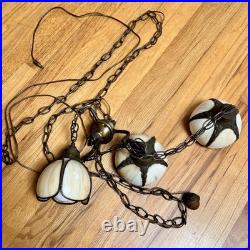 Vintage 3-Tier Light Swag Lamp Alabaster Glass Globe Shades Grape Vine 15' Chain