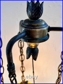 Vintage 3-Tier Light Swag Lamp Alabaster Glass Globe Shades Grape Vine 15' Chain