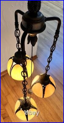 Vintage 3-Tier Light Swag Lamp Alabaster Glass Globe Shades Grape Vine 15' Chain