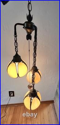 Vintage 3-Tier Light Swag Lamp Alabaster Glass Globe Shades Grape Vine 15' Chain Vintage 3-Tier Light Swag Lamp Alabaster Glass Globe Shades Grape Vine 15' Chain