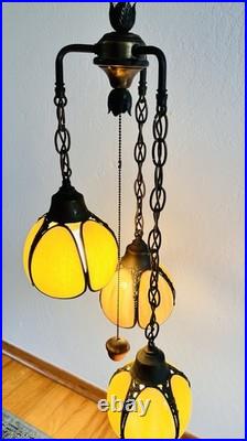 Vintage 3-Tier Light Swag Lamp Alabaster Glass Globe Shades Grape Vine 15' Chain