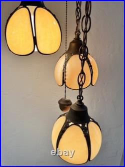 Vintage 3-Tier Light Swag Lamp Alabaster Glass Globe Shades Grape Vine 15' Chain