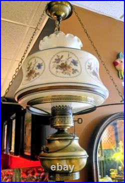 Vintage 3-WAY Farmhouse Swag Hanging Hurricane Milk Glass Light Floral NICE