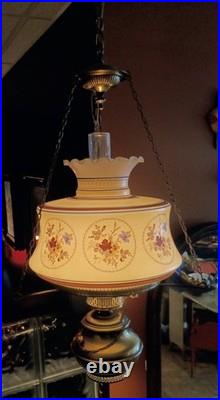 Vintage 3-WAY Farmhouse Swag Hanging Hurricane Milk Glass Light Floral NICE
