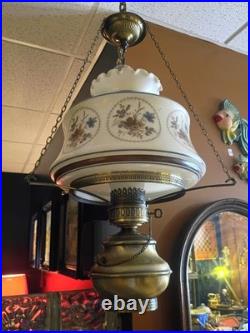 Vintage 3-WAY Farmhouse Swag Hanging Hurricane Milk Glass Light Floral NICE