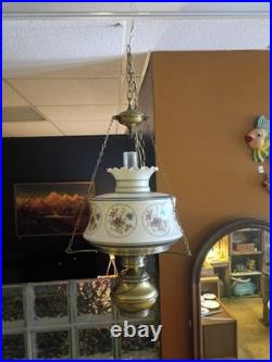 Vintage 3-WAY Farmhouse Swag Hanging Hurricane Milk Glass Light Floral NICE