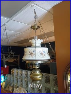 Vintage 3-WAY Farmhouse Swag Hanging Hurricane Milk Glass Light Floral NICE