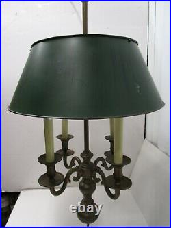 Vintage 4 Brass Bouillotte hanging lamp Revival Colonial tole black shade 36 T