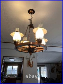 Vintage 4 Light Wagon Wheel Hanging Chandelier Lamp Light Fixture 18