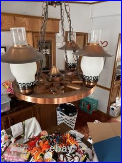 Vintage 4 Light Wagon Wheel Hanging Chandelier Lamp Light Fixture 18