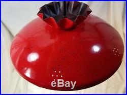 Vintage 50's 60's Mid Century Modern Hanging Swag Lamp Flying Saucer UFO RED
