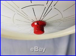 Vintage 50's 60's Mid Century Modern Hanging Swag Lamp Flying Saucer UFO RED