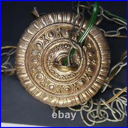 Vintage 5 Swag Hollywood Regency Gold Metal Glass Crystal Hanging Swag Lamp