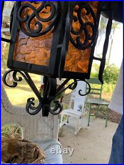 Vintage 60's/70's Amber Glass Wrought Iron Swag Light Fixture Foyer Or Porch Vintage 60's/70's Amber Glass Wrought Iron Swag Light Fixture Foyer Or Porch