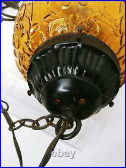 Vintage 60's-70's Swag Hanging Amber Round Glass Globe Light/Lamp W Design 9Dia