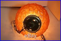 Vintage'60's / 70's Swag Lamp Hanging Chain Light, Amber Glass Works Great